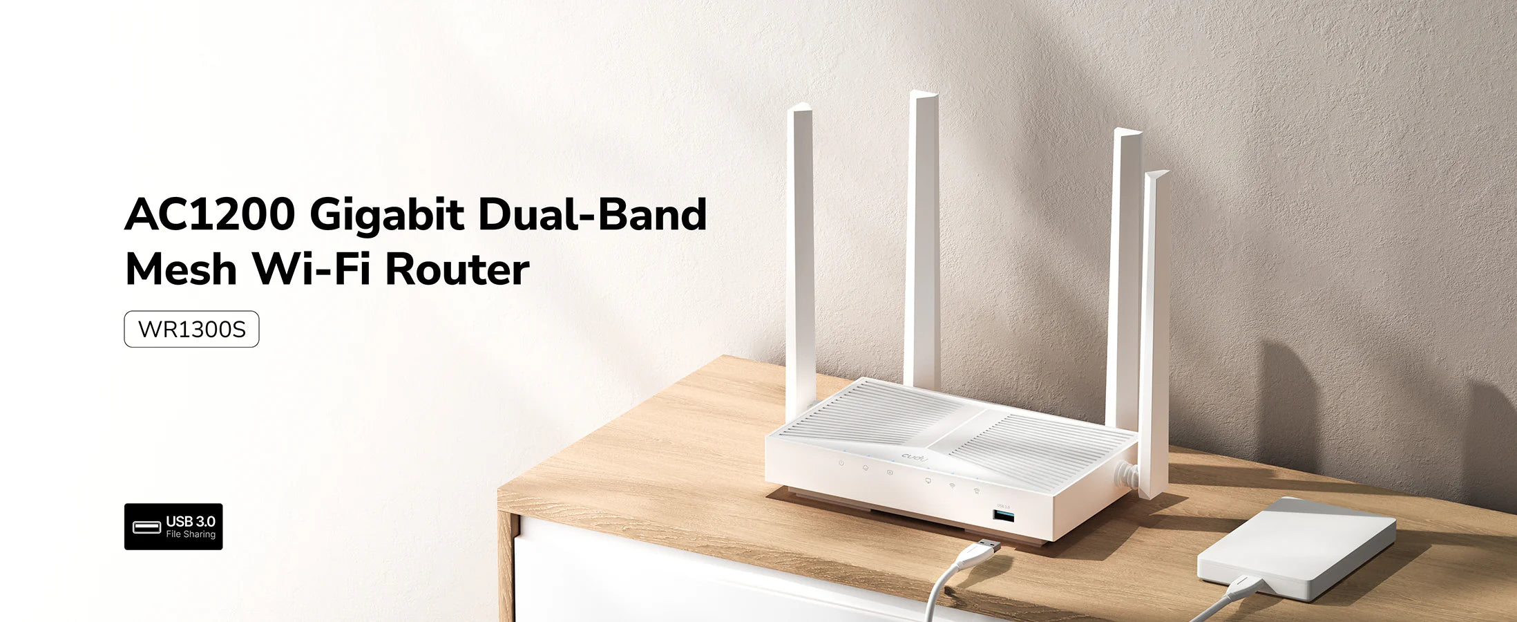 Cudy WR1300S 1.0 AC1200 Mesh Wi‑Fi Router (Gigabit 5‑Port, USB, MU‑MIMO, Beamforming, Cudy App & VPN)