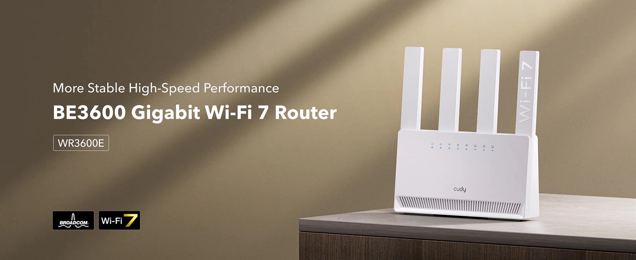 Cudy WR3600E-1.0 Dual-Band Wi-Fi 7 Router – 4× Gigabit LAN, 2 GHz Quad-Core, Up to 3.57 Gbps, WPA3 & Mesh Support
