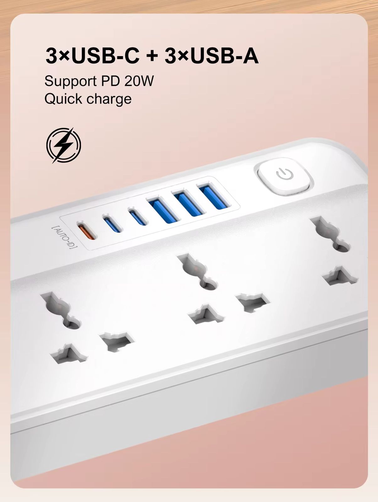 LDNIO SC5614C Power Strip with 5 Outlets & 6 USB Ports (AUTO-ID), 20W USB-C Fast Charging, 2500W Surge Protection Extension Lead, 2M Power Cord – Multi Device Charging Station for Home & Office