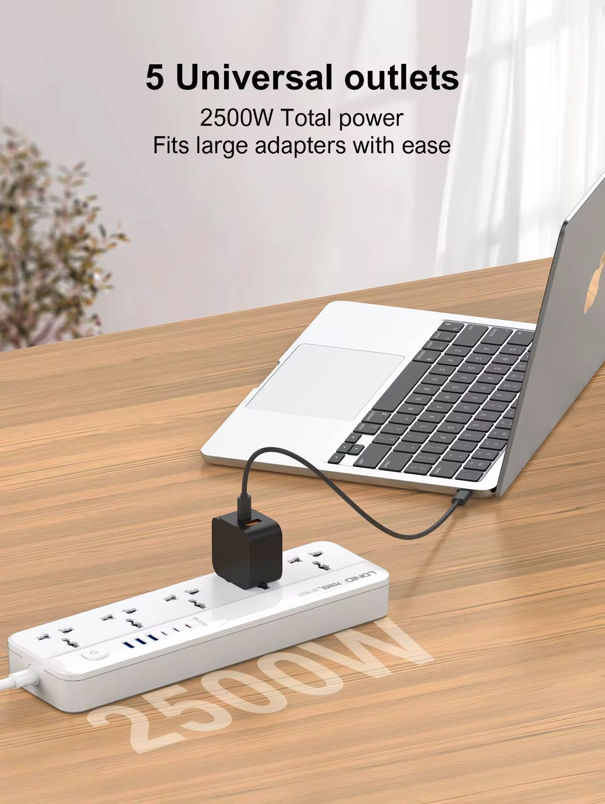 LDNIO SC5614C Power Strip with 5 Outlets & 6 USB Ports (AUTO-ID), 20W USB-C Fast Charging, 2500W Surge Protection Extension Lead, 2M Power Cord – Multi Device Charging Station for Home & Office
