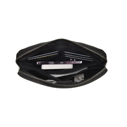 WiWU Alpha Fingerprint Lock Clutch Bag, Biometric Anti-Theft Lock, Water & Scratch-Resistant PU Leather, Multi-Compartment Organizer, USB-C Rechargeable