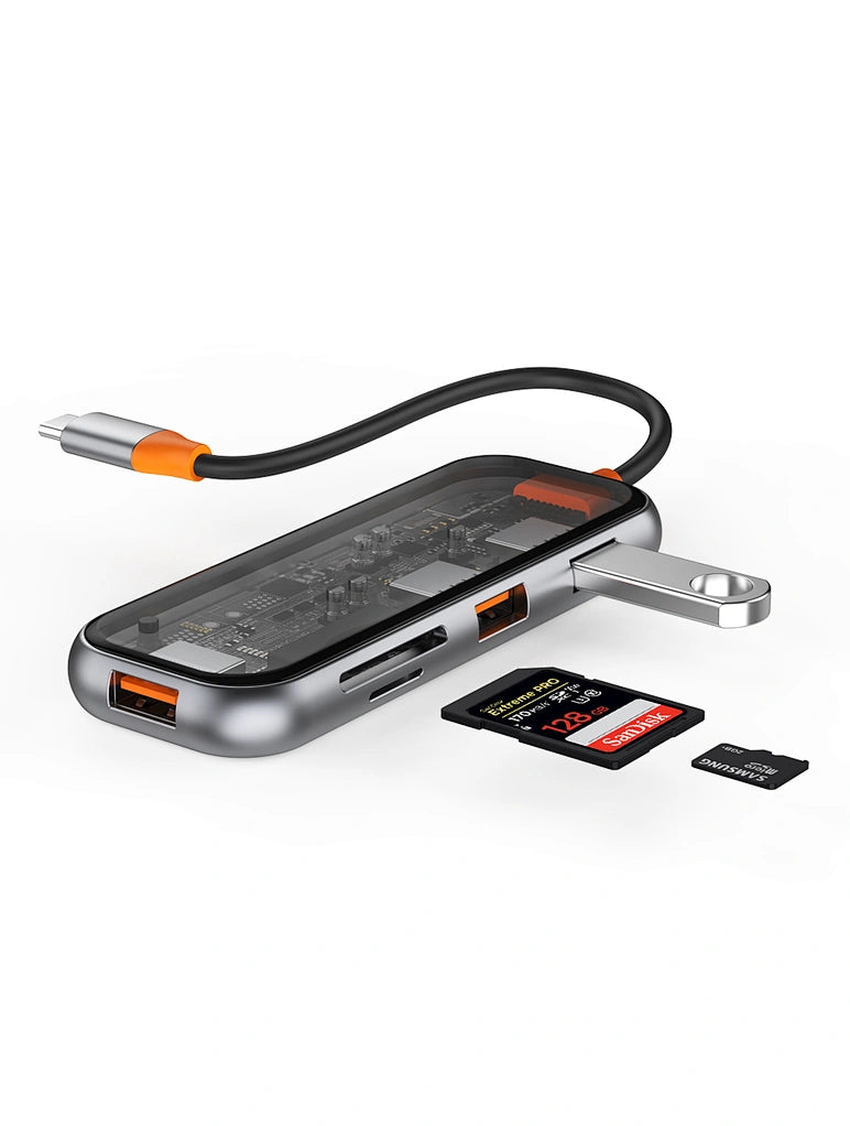 WIWU CB005 TRANSPARENT 5 IN 1 CYBER USB-C HUB - رمادي فضائي