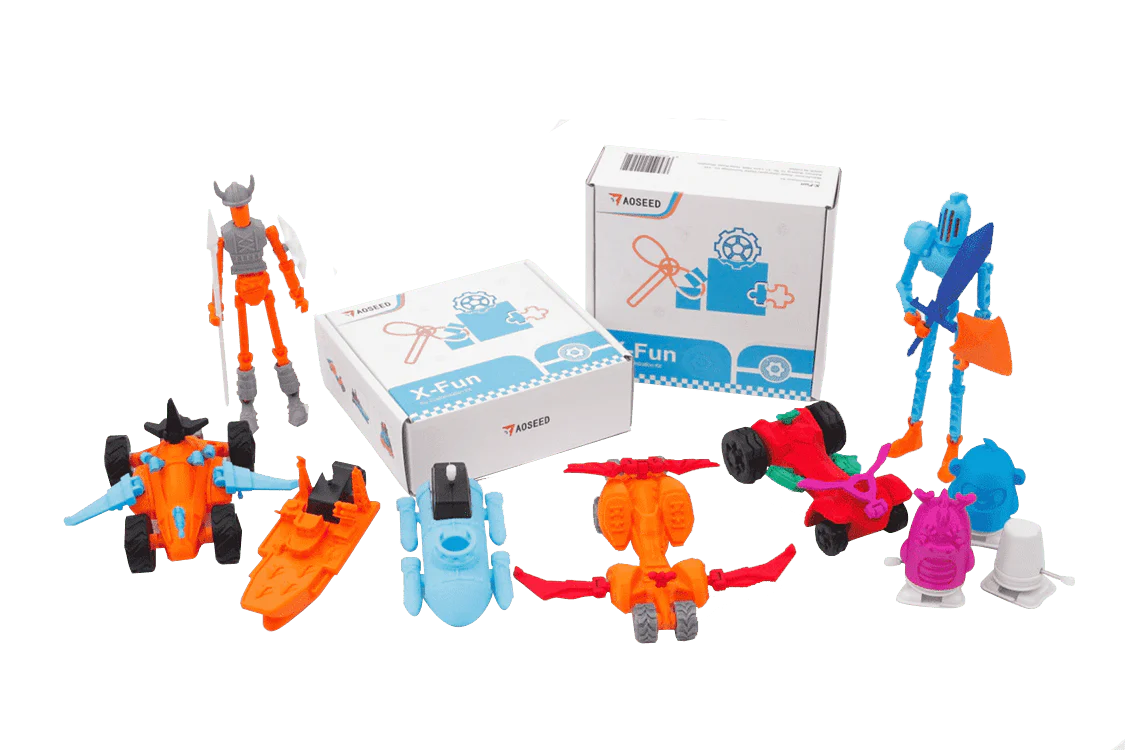 AOSEED X‑Fun 3D Prints Kit – Create, Play & Learn: 3D Printable Toy Creation Kit with Bearings, LEDs, Winding Modules & LEGO Compatibility