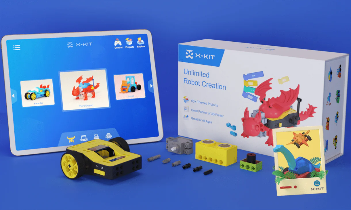 AOSEED X-KIT Creative Robot Kit – 650+ Modular Parts, 3D Print & Code Robots, App Control, STEM Learning Toy