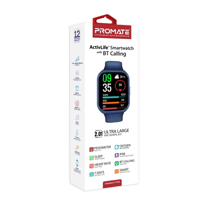 Promate XWatch-TF2 2.0" ActivLife™ Smartwatch with BT Calling (Blue)