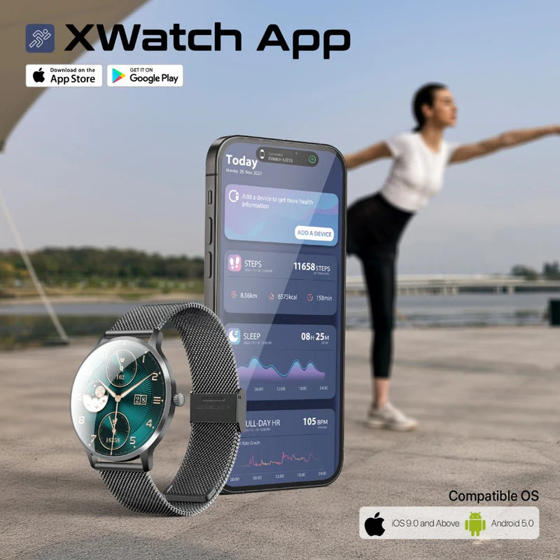 Promate xWatch US13 1.32″ Curved AMOLED Smartwatch – Bluetooth Calling, 100+ Sports Modes, IP68, 200 mAh Battery, Metal Case
