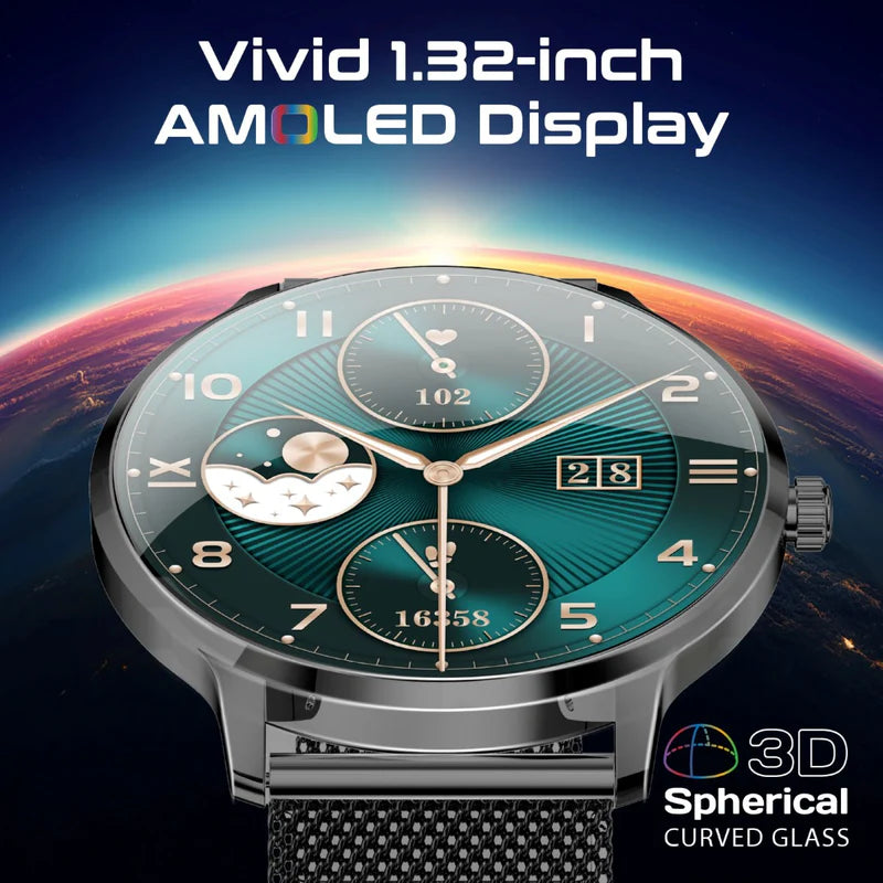 Promate xWatch US13 1.32″ Curved AMOLED Smartwatch – Bluetooth Calling, 100+ Sports Modes, IP68, 200 mAh Battery, Metal Case