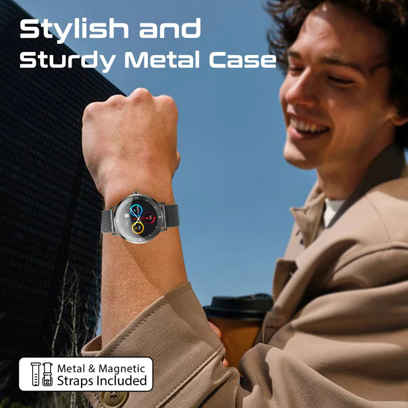 Promate xWatch US13 1.32″ Curved AMOLED Smartwatch – Bluetooth Calling, 100+ Sports Modes, IP68, 200 mAh Battery, Metal Case