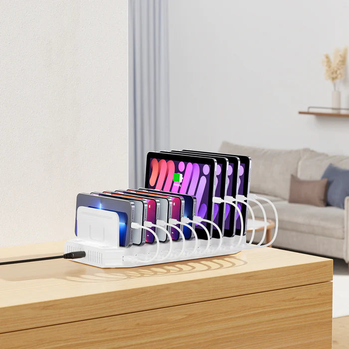 محطة شحن USB من UNITEK بـ 10 منافذ، مركز شحن ذكي بقوة 60 واط، شحن سريع 2.4 أمبير، منظم مكتبي لأجهزة متعددة