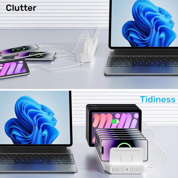 محطة شحن USB من UNITEK بـ 10 منافذ، مركز شحن ذكي بقوة 60 واط، شحن سريع 2.4 أمبير، منظم مكتبي لأجهزة متعددة