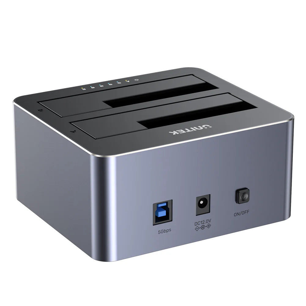 UNITEK Y-3026GY Dual-Bay SATA HDD/SSD Docking Station – USB 3.0 (5 Gbps), Stand-Alone Clone, Up to 40 TB