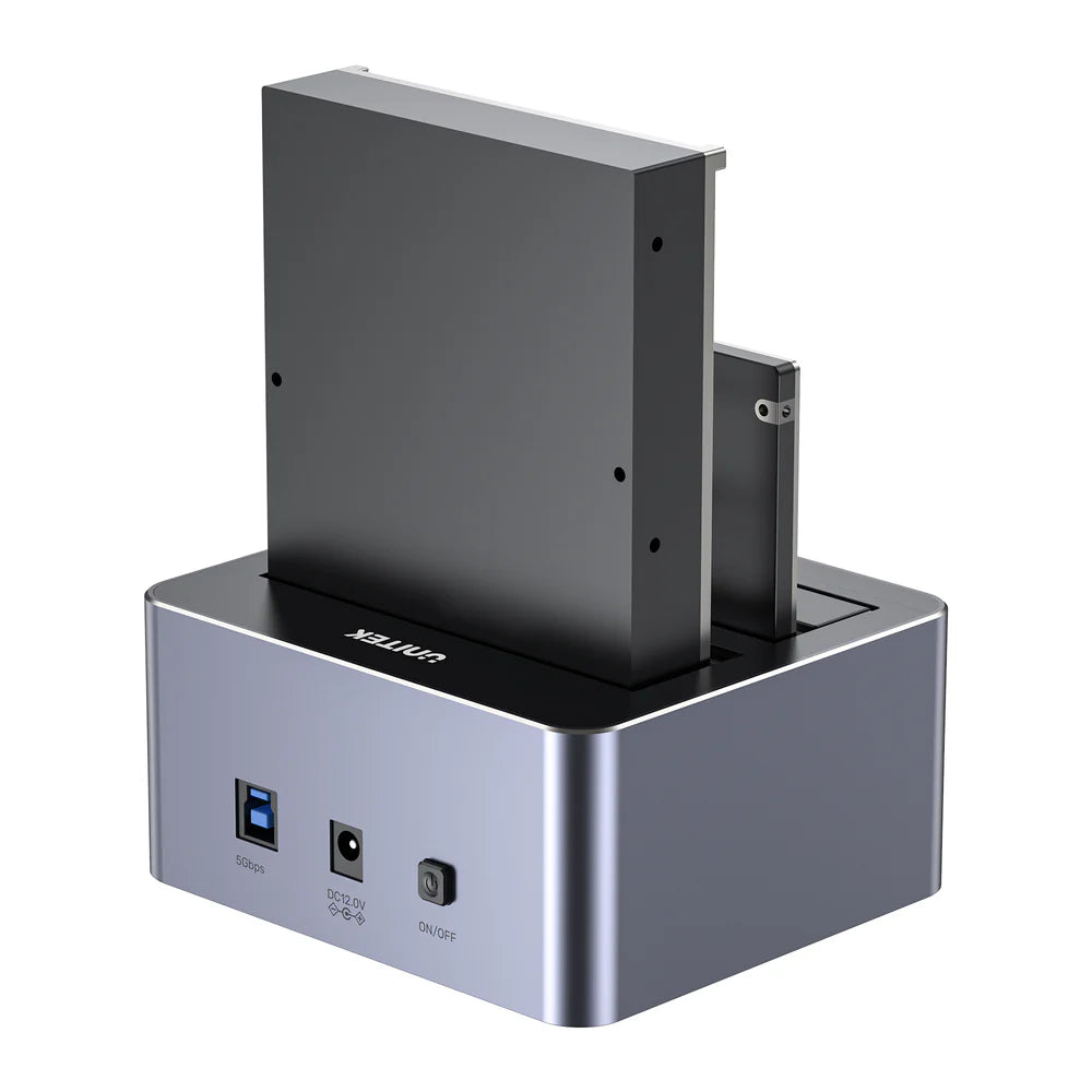 UNITEK Y-3026GY Dual-Bay SATA HDD/SSD Docking Station – USB 3.0 (5 Gbps), Stand-Alone Clone, Up to 40 TB