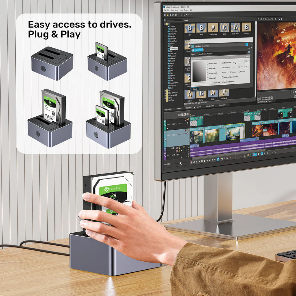 UNITEK Y-3026GY Dual-Bay SATA HDD/SSD Docking Station – USB 3.0 (5 Gbps), Stand-Alone Clone, Up to 40 TB