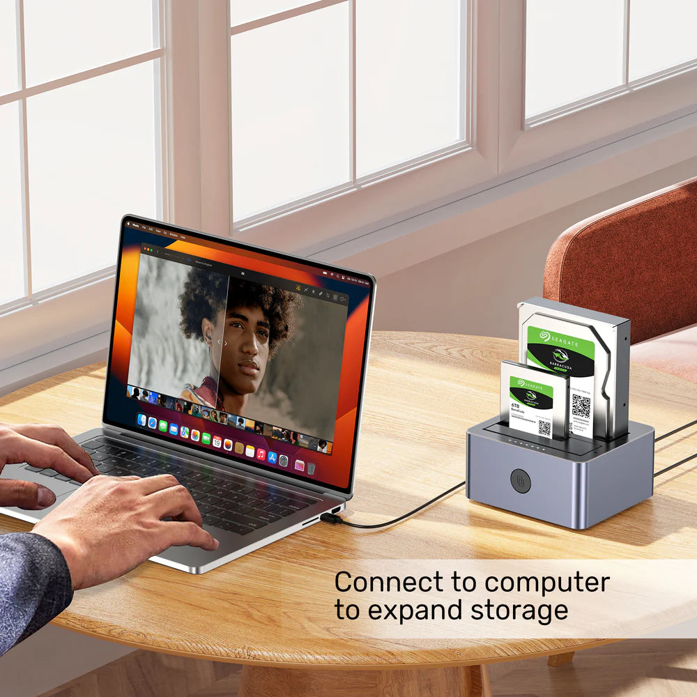 UNITEK Y-3026GY Dual-Bay SATA HDD/SSD Docking Station – USB 3.0 (5 Gbps), Stand-Alone Clone, Up to 40 TB
