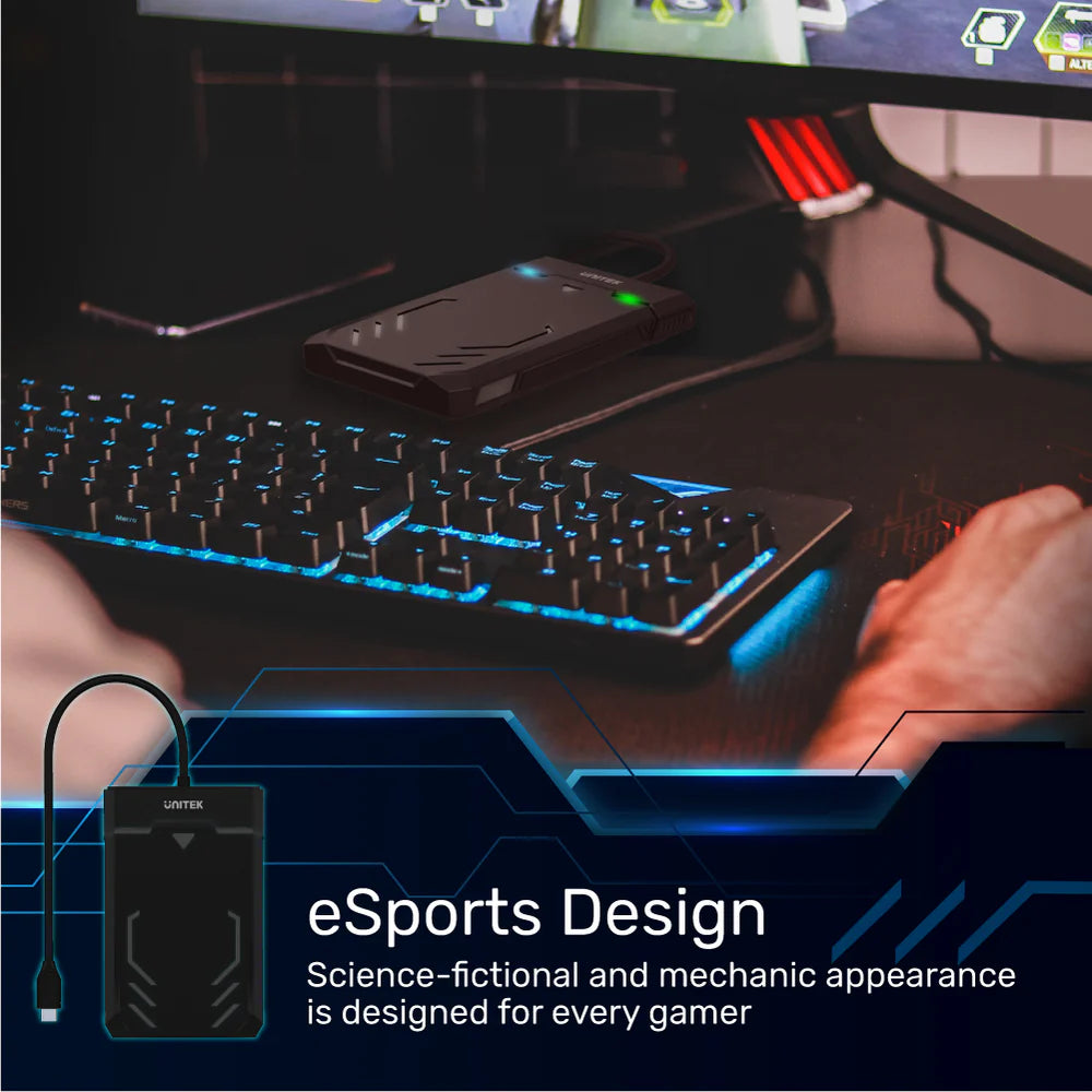 UNITEK DiskGuard Raiden 2.5″ SATA HDD/SSD Enclosure – USB-C / USB-A 5 Gbps, Tool-Free, Sleep Mode, UASP Support