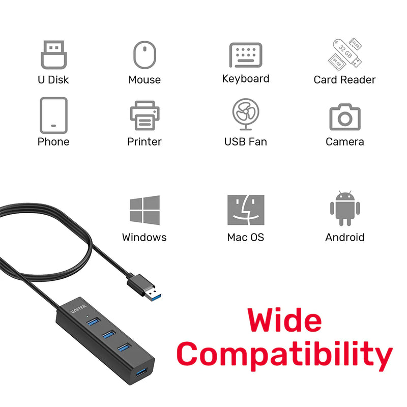 UNITEK 4 في 1 USB-A 5Gbps محور 120 سم