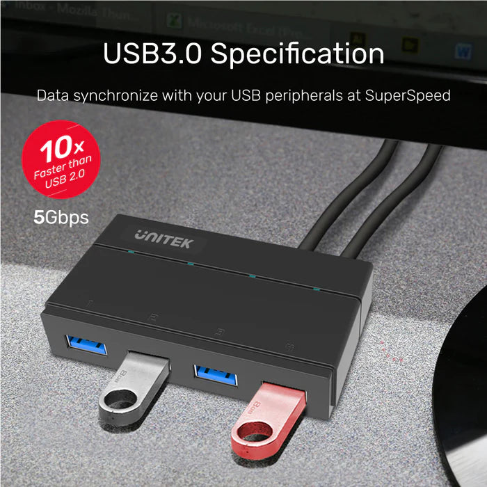 UNITEK USB 3.0 4-Port Powered Hub, 5Gbps High-Speed Data Hub with BC1.2 Charging, LED Indicators, External Power Supply, Compatible with Windows, Mac & Linux