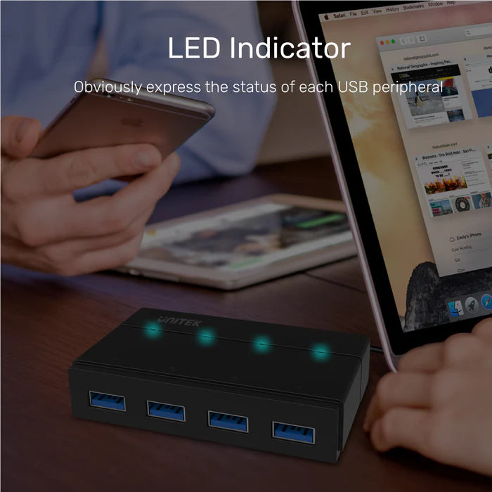 UNITEK USB 3.0 4-Port Powered Hub, 5Gbps High-Speed Data Hub with BC1.2 Charging, LED Indicators, External Power Supply, Compatible with Windows, Mac & Linux