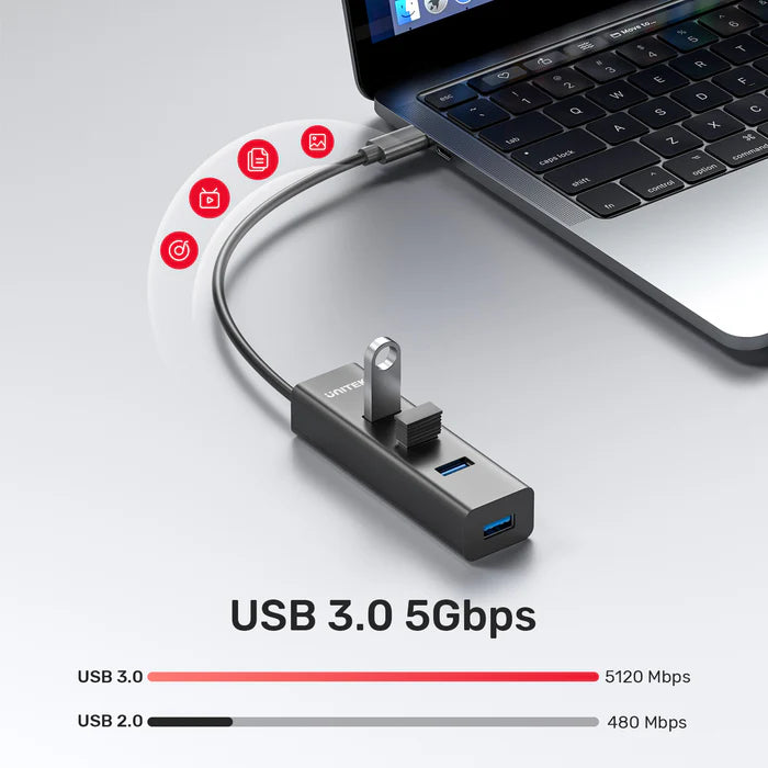 UNITEK USB-C 4-Port Hub, 5Gbps High-Speed USB Expansion Adapter with 4 USB-A Ports, Plug & Play for Laptop, PC, MacBook
