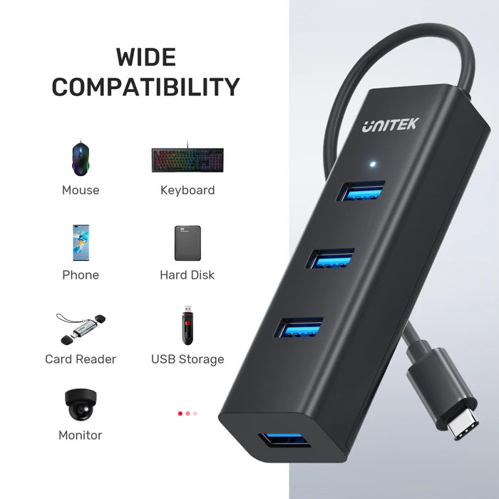 UNITEK USB-C 4-Port Hub, 5Gbps High-Speed USB Expansion Adapter with 4 USB-A Ports, Plug & Play for Laptop, PC, MacBook