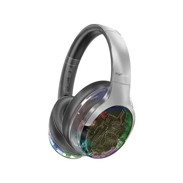 Promate WIRERLESS HEADPHONES RGB TRANSPARENT RAINBOW LED BACKLIT TRANSUNE Active Noise Cancelling , Hi-Fi STEREO , FLIP & FOLD