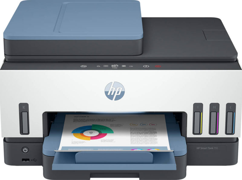 HP Smart Tank 795 All-In-One Printer, Print / Copy / Scan / Fax / ADF, Wireless Functions, Up To 15ppm Print Speed, 1200 DPI, 250 Sheets Input Capacity, Bluetooth & Wi-Fi Connectivity, Blue