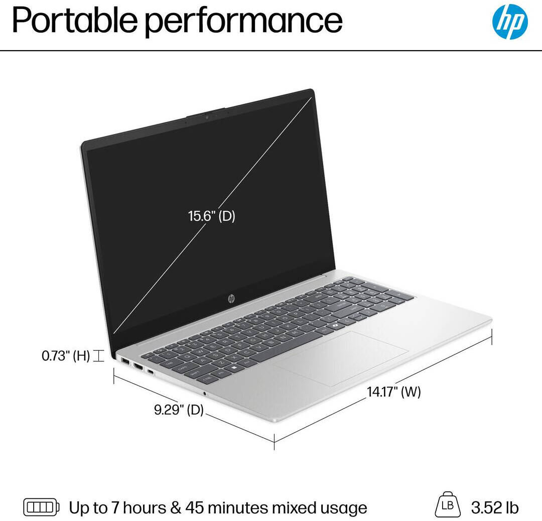 حاسوب محمول HP 15-fd0127dx - شاشة لمس 15.6 بوصة FHD 60 هرتز - معالج Intel Core i7 150U - ذاكرة عشوائية 16 جيجابايت - قرص صلب SSD بسعة 512 جيجابايت - بطاقة رسومات مشتركة - نظام تشغيل ويندوز 11