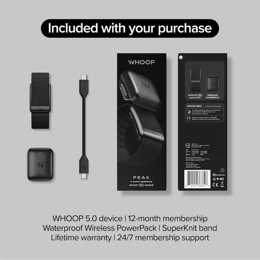 WHOOP 5.0 Peak Health & Fitness Tracker, 12-Month Membership, Sleep, Recovery, Strain, Stress & Healthspan Tracking, 14+ Day Battery Life, Obsidian