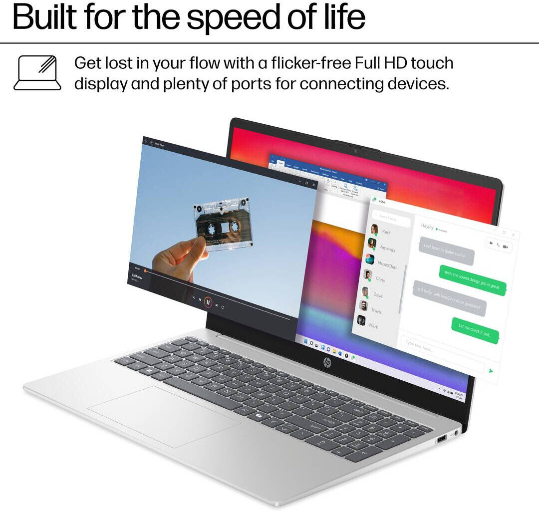 حاسوب محمول HP 15-fd0127dx - شاشة لمس 15.6 بوصة FHD 60 هرتز - معالج Intel Core i7 150U - ذاكرة عشوائية 16 جيجابايت - قرص صلب SSD بسعة 512 جيجابايت - بطاقة رسومات مشتركة - نظام تشغيل ويندوز 11
