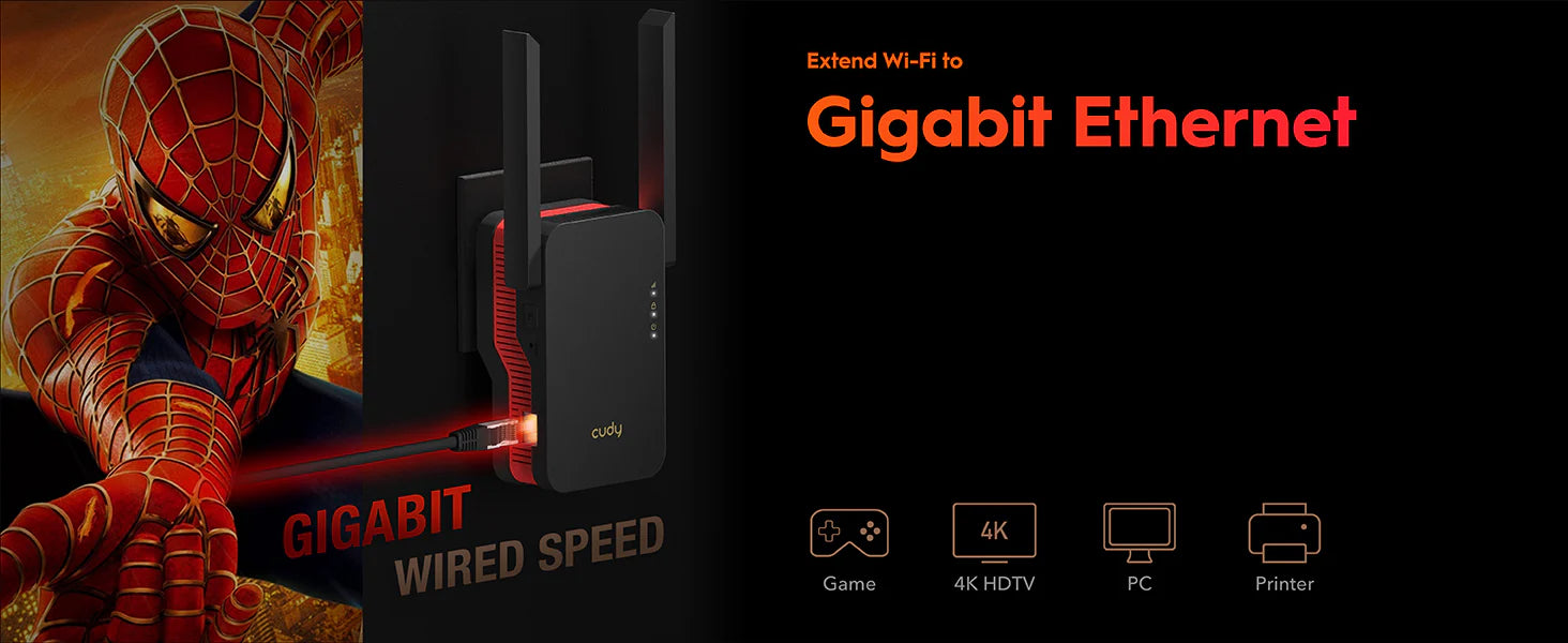 Cudy RE3000 1.0 AX3000 Wi‑Fi 6 Mesh Range Extender with Gigabit Ethernet, 50‑Device Support & WPA3