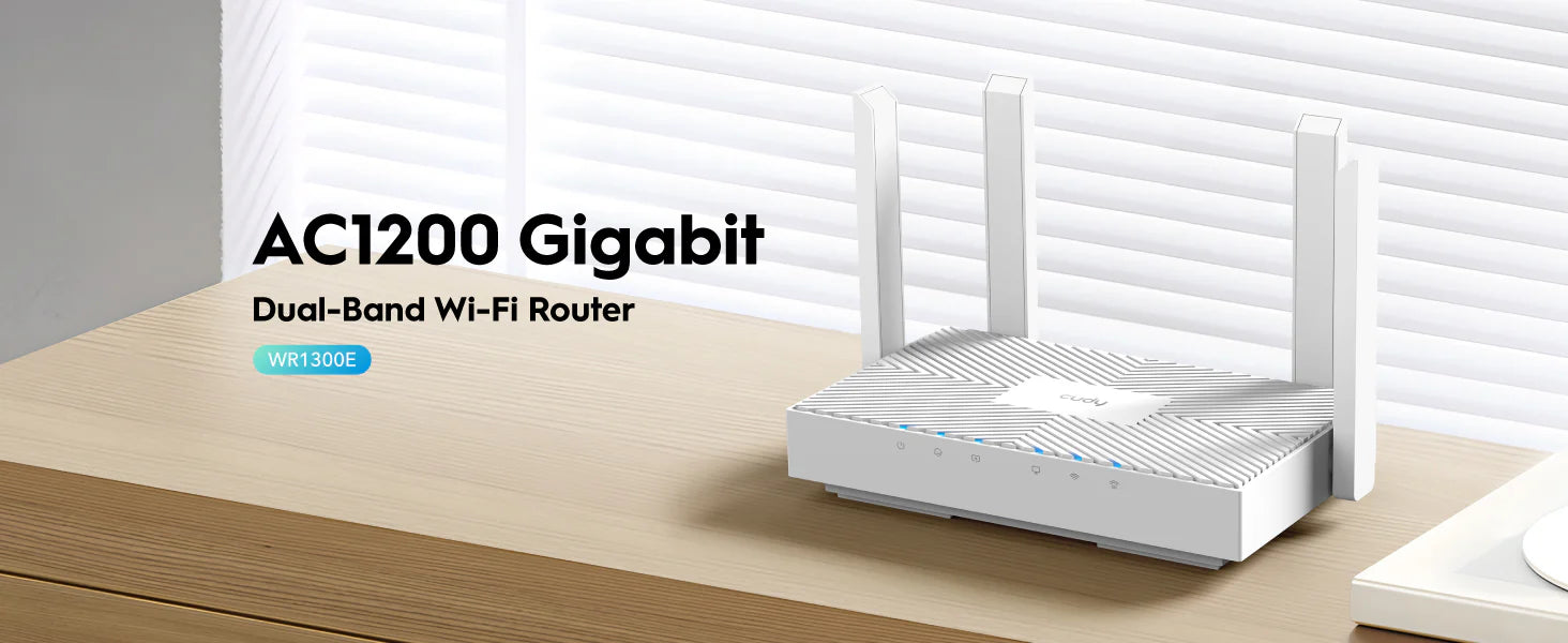 Cudy WR1300E 2.0 AC1200 Gigabit Mesh Wi‑Fi Router – 4‑Stream Dual‑Band, 3× Gigabit Ports, 50‑Device, VPN & WPA3