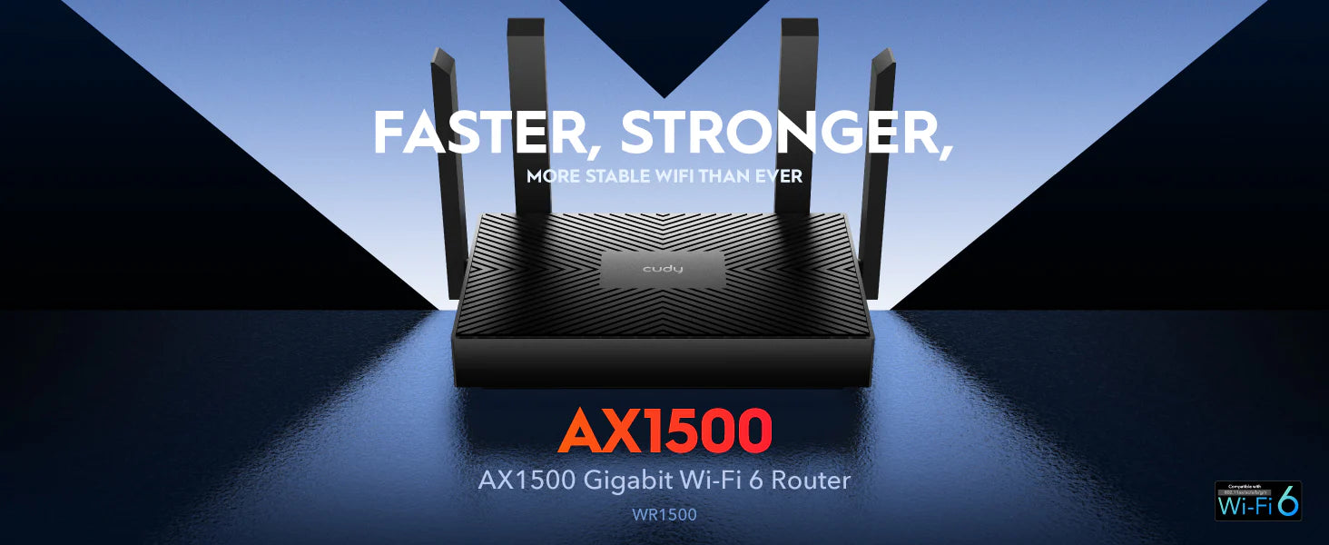 Cudy WR1500 1.0 AX1500 Dual‑Band Wi‑Fi 6 Mesh Router – 4× Gigabit Ports, 60‑Device, WPA3, OFDMA, Beamforming