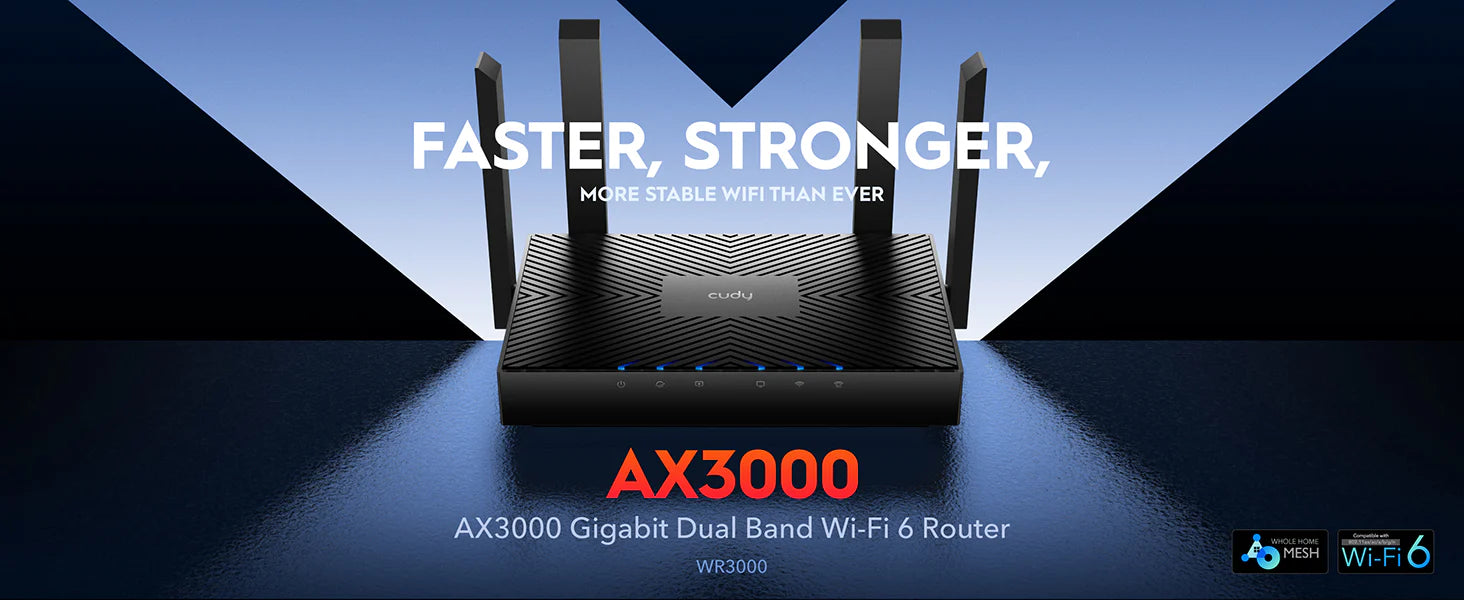Cudy WR3000 1.0 AX3000 Mesh Wi‑Fi 6 Router – Dual‑Band 4‑Stream, 4× Gigabit Ports, VPN & 200‑Device Support