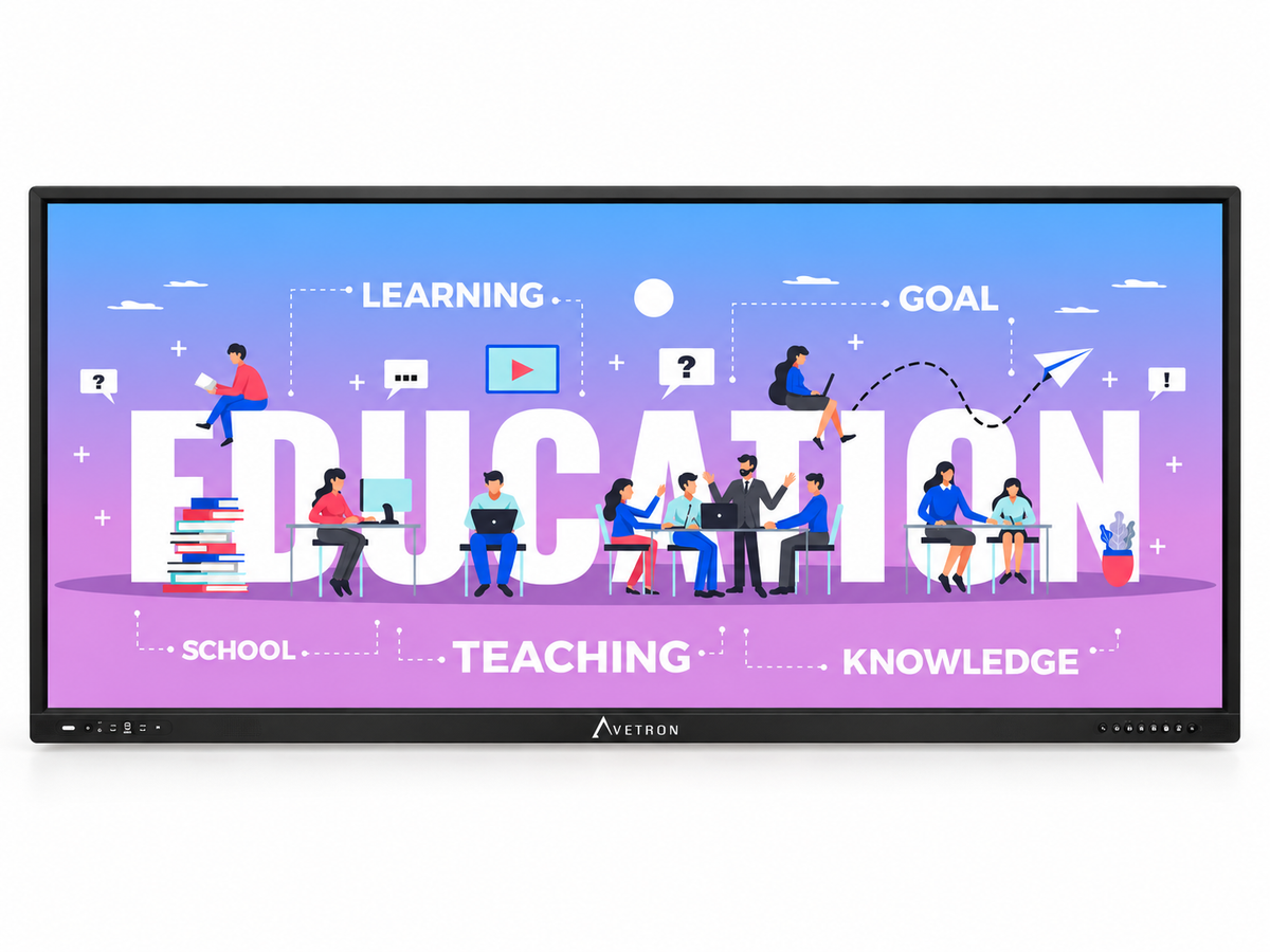 AVETRON Notion Pro Series 86" Interactive Panel – 4K UHD 3840×2160 D-LED, 50-Point Touch, Android 16, 16GB RAM, 256GB ROM, Wi-Fi 6, Bluetooth 5.2