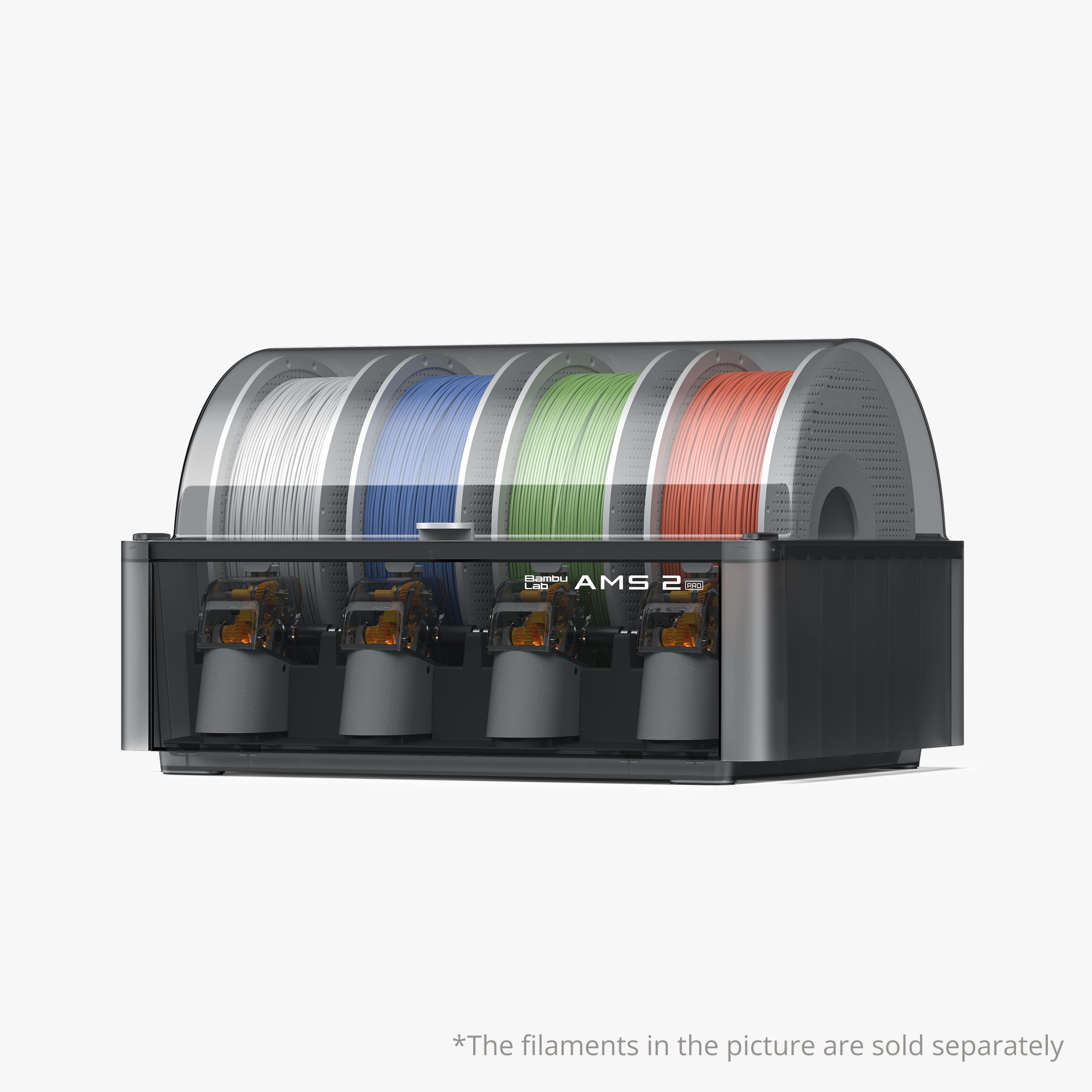 Bambu Lab AMS 2 Pro – 4‑filament AMS with 65 °C Active Drying, RFID Sync, 24‑color Expansion, 24 V⁻⁴ A, ABS/PC Build, 372×280×226 mm