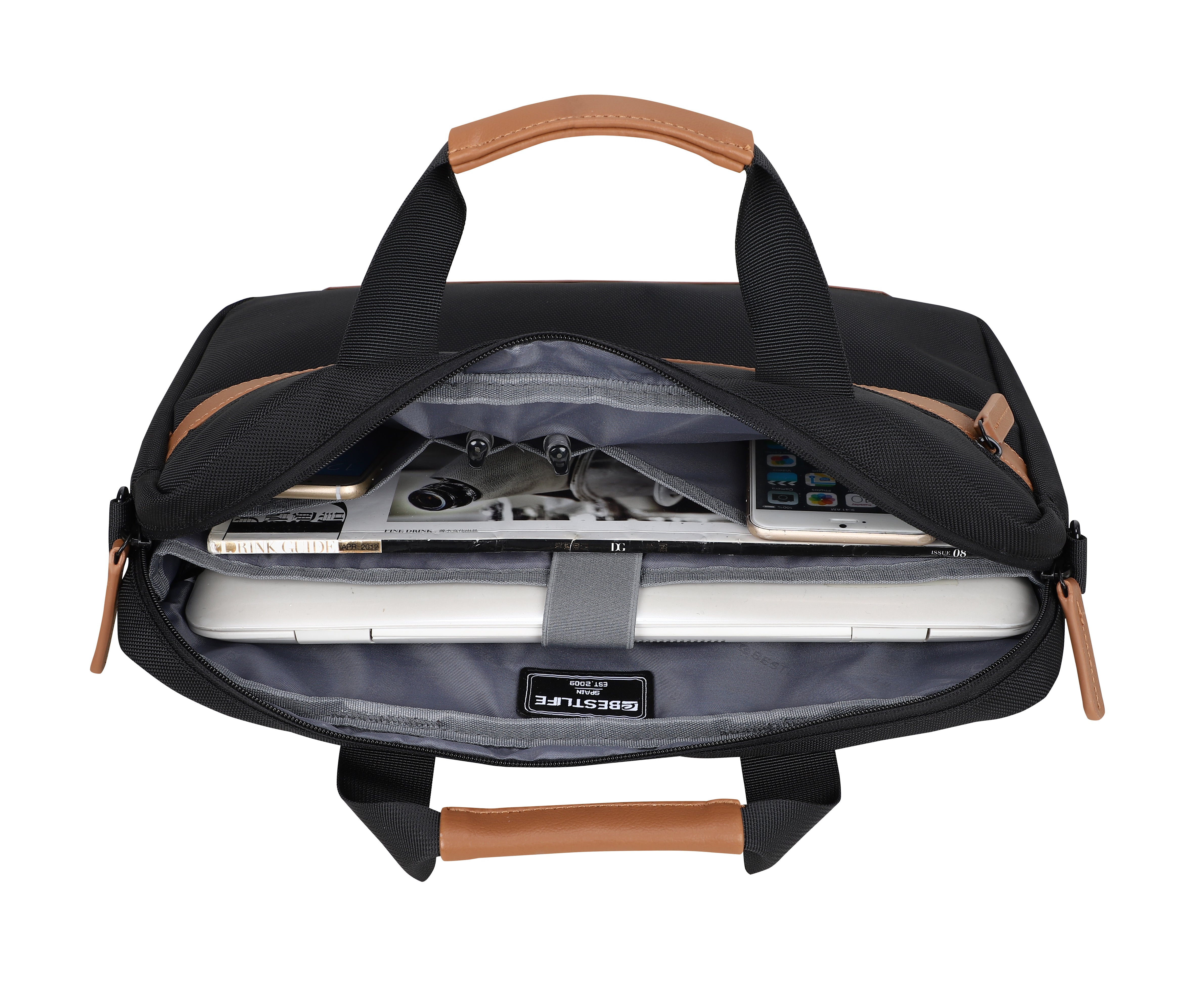 BESTLIFE Strat Briefcase – 14.1″ Laptop, Padded Compartments, Removable Shoulder Strap, Front Pocket