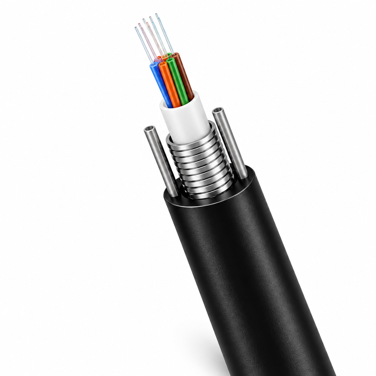 Atlantic GYXTW Outdoor Fiber Optic Cable 6 Core 1KM – Single Mode G.652/G.652D – Steel Reinforced, Water-Blocking, Black PE Jacket – AT-06C-GYXTW-AC