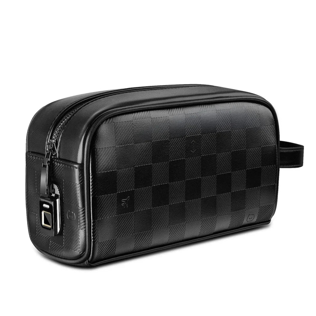WiWU Phantom Fingerprint Lock Pouch, High-Precision Biometric Lock, PU Leather Travel Organizer Bag, Scratch-Resistant Lining, 28 × 12.5 × 9 cm