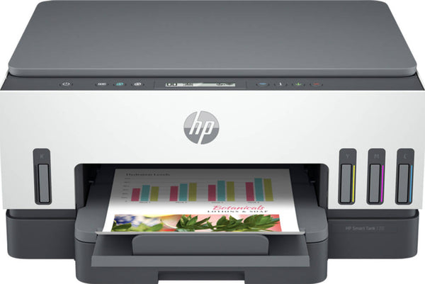 HP Smart Tank 720 All-In-One Printer, Print / Copy / Scan, Wireless Functions, Up To 15ppm Print Speed, 1200 DPI, 250 Sheets Input Capacity, Wifi & Bluetooth Connectivity, White - Gray