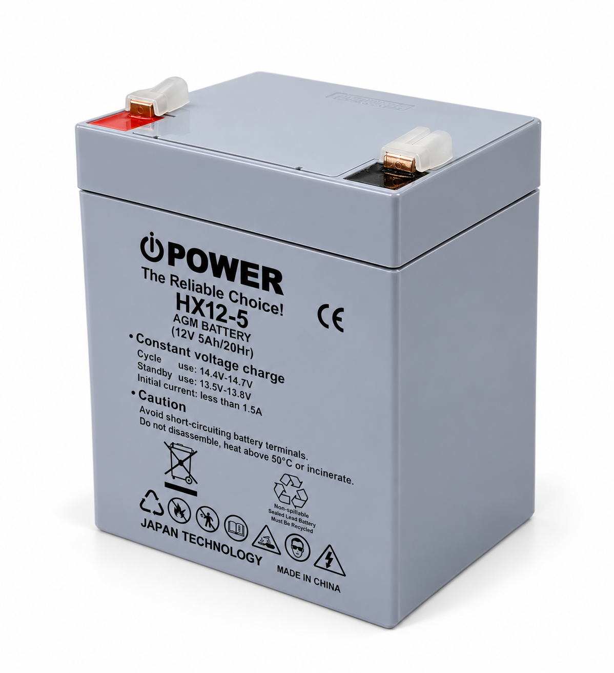 iPower AGM UPS Battery 12V 5Ah – Rechargeable Sealed Lead Acid Battery – 90 x 70 x 107mm – 1.6kg – Grey – UPS Backup Power