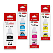 Canon 490 CMYK Ink Refill Set – Original High-Yield Bottles, Black Cyan Magenta Yellow, Up to 6000 Pages, 135ml Each