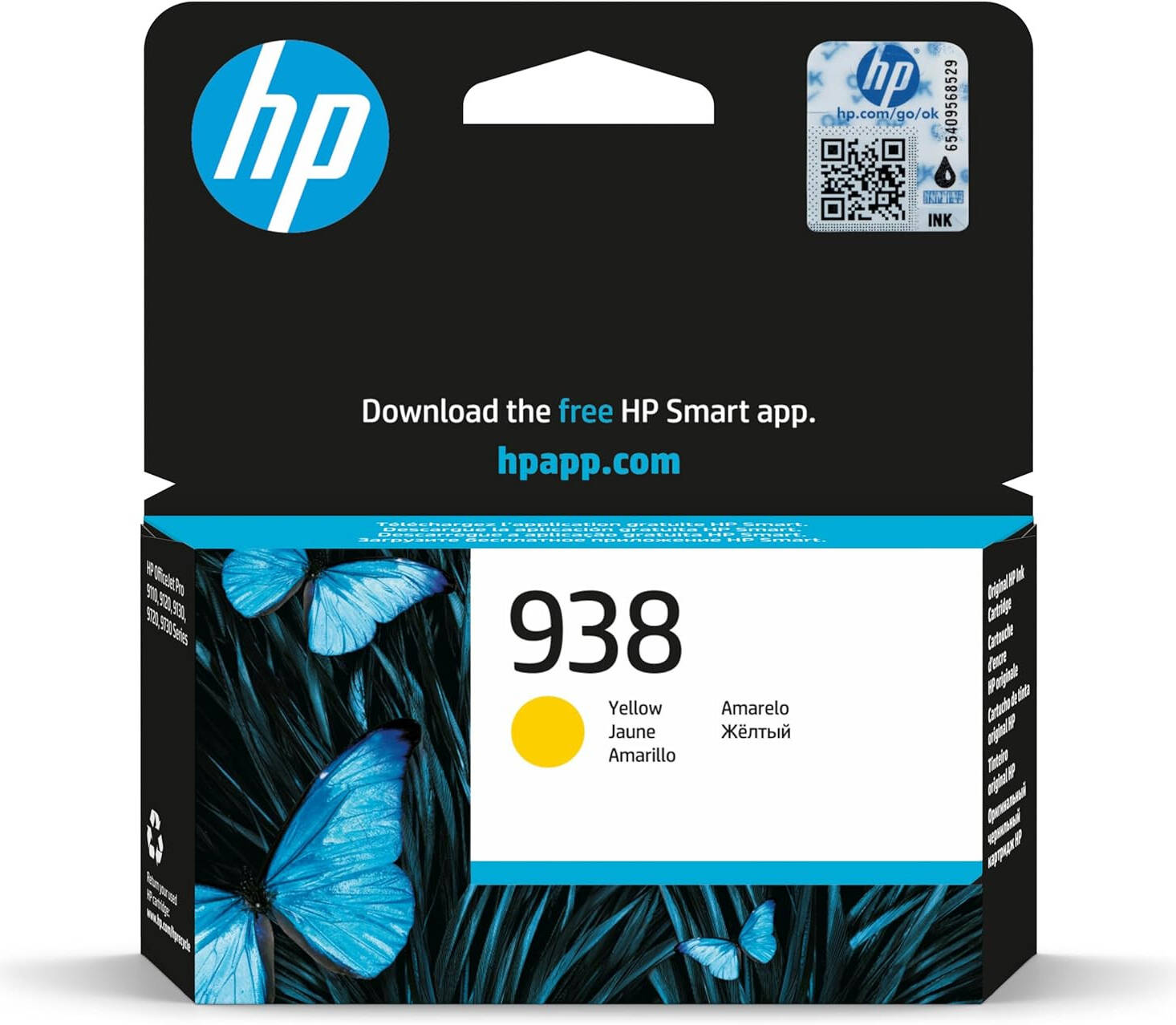 HP 938 Original Ink Set (Black + Cyan + Magenta + Yellow) – Approx. 1,250 B/W / 1,000–1,300 Color Pages – Sold as a Set of Four Cartridges