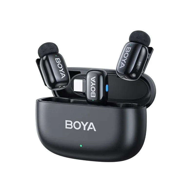BOYA Mini 14 Dual Wireless Microphone – Type‑C Receiver, 3‑Level AI Noise Cancellation, 3 Voice Modes, 48 kHz/16‑bit, 100 m Range, 30 h Battery with Charging Case