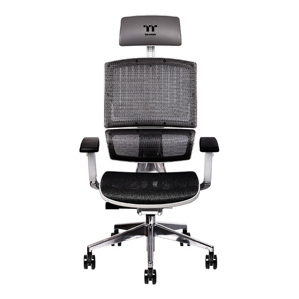 Thermaltake CyberChair E500 Mesh Cushion Aluminum Framework Headrest/Seat Depth/Seat Height/4-Directional Armrest Adjustable Ergonomic Gaming Chair, White