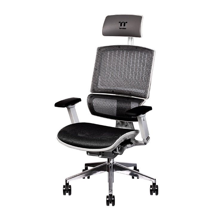 كرسي الألعاب Thermaltake CyberChair E500 المريح، مصنوع من هيكل من الألومنيوم ووسادة شبكية ومسند رأس/عمق مقعد/ارتفاع مقعد/مسند ذراع قابل للتعديل في 4 اتجاهات، باللون الأبيض 