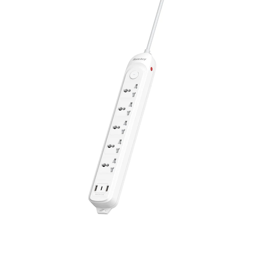 Huntkey DMA507 8-in-1 Power Strip with Surge Protection, Universal Outlets & USB Charging - 3m