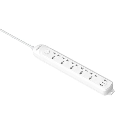 HUNTKEY DMA507 8-in-1 Universal Power Strip with 5/4/3 Outlets, 2 USB-A + 1 USB-C (12 W), Surge & Overload Protection – Max 2500 W/10 A/250 V