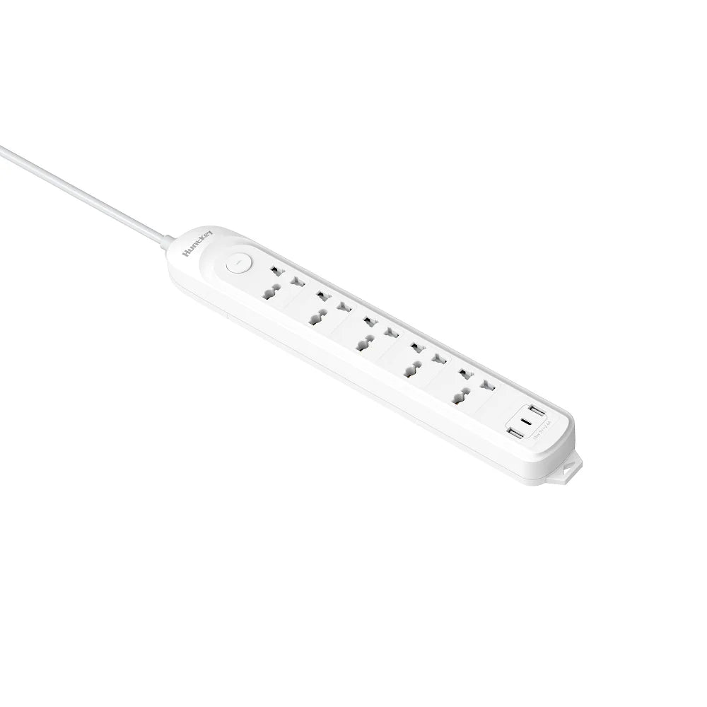 Huntkey DMA507 8-in-1 Power Strip with Surge Protection, Universal Outlets & USB Charging - 3m