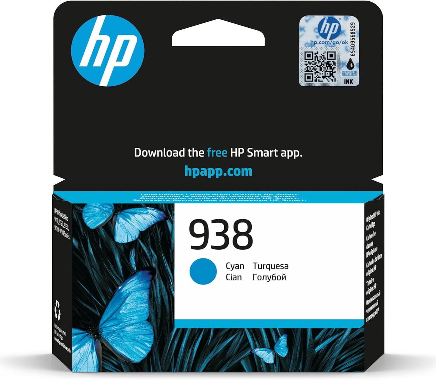 HP 938 Original Ink Set (Black + Cyan + Magenta + Yellow) – Approx. 1,250 B/W / 1,000–1,300 Color Pages – Sold as a Set of Four Cartridges