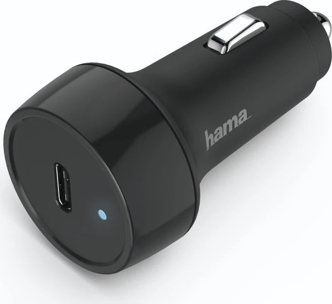 شاحن سيارة سريع Hama 201638 بقدرة 25W ومنفذ USB-C PD، بتقنية توصيل الطاقة، ودعم Qualcomm Quick Charge 2.0/3.0، بجهد 12–24V، مع حماية ذكية للسلامة – أسود